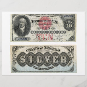 Lámina Certificado Silver de billetes de 10 dólares de EE