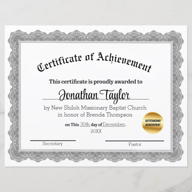 Lámina Certificado tradicional de logro negro (Anverso)