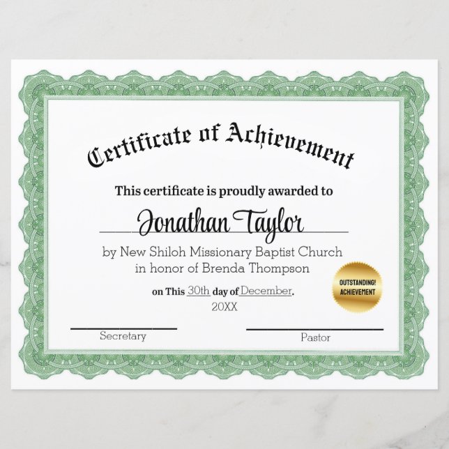 Lámina Certificado Tradicional Verde de Beca (Anverso)