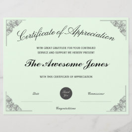 Lámina Certificado Verde de Apreciación con Logotipo Pers