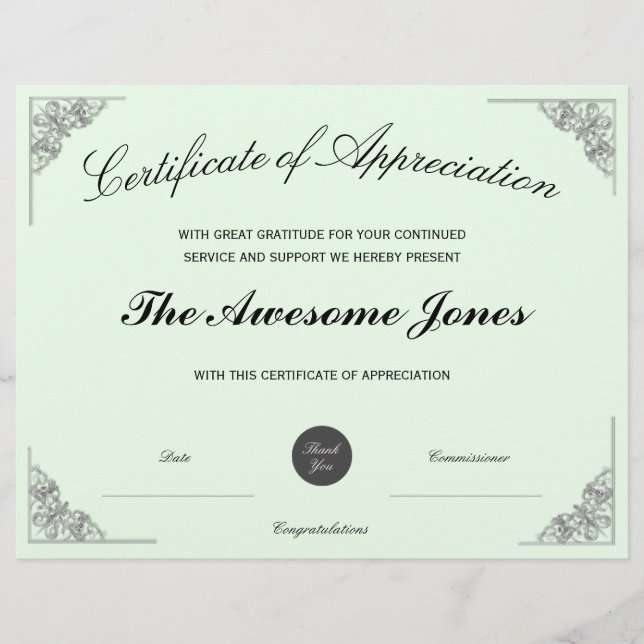 Lámina Certificado Verde de Apreciación con Logotipo Pers (Anverso)
