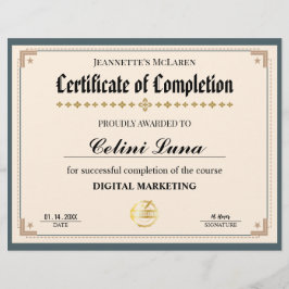 Lámina Certificado verde y dorado moderno de finalización