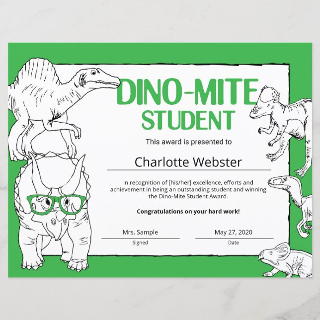 Lámina Certificados de reconocimiento de estudiantes Dino (Anverso)