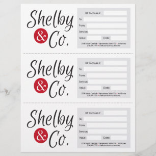Lámina certificados de regalo de shelby & co.