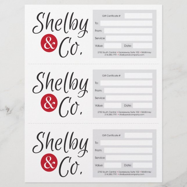 Lámina certificados de regalo de shelby & co. (Anverso)
