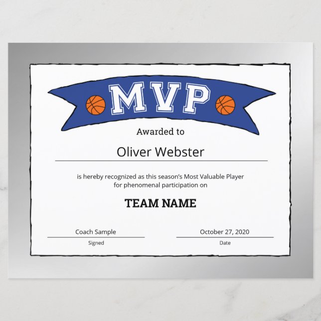 Lámina Certificados MVP del jugador MVP Certificados de b (Anverso)
