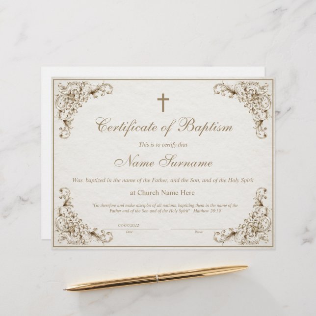 Lámina Certificate of Baptism, Baby Dedication (Anverso/Reverso In Situ)