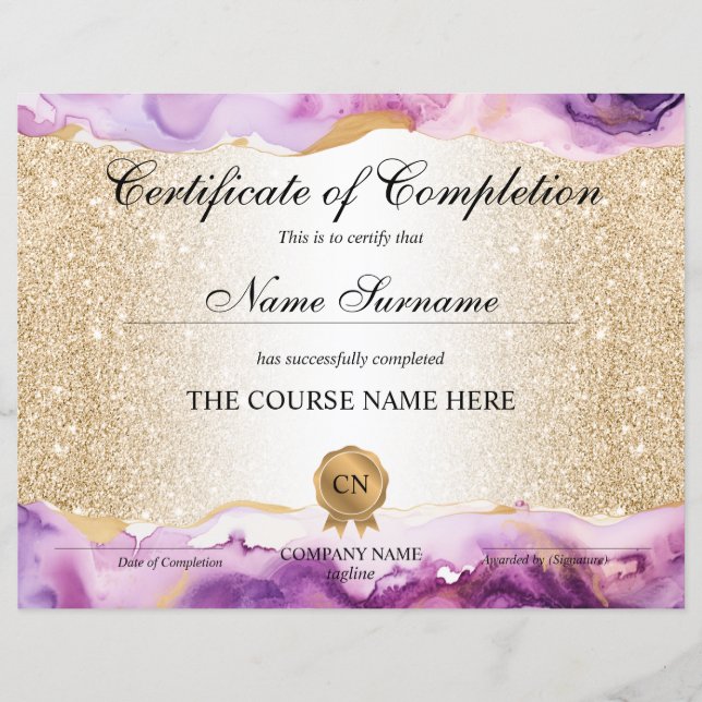 Lámina Certificate of Completion Award Course Beauty (Anverso)