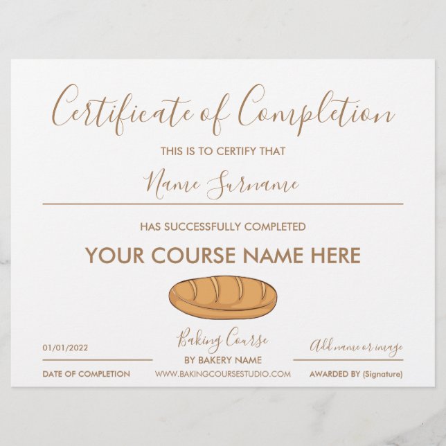 Lámina certificate of completion bread baking (Anverso)
