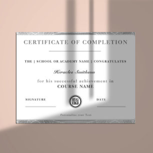 Lámina Certificate of Completion Silver Modern Elegant