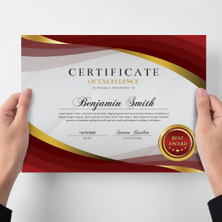 Lámina Certificate of Excellence Red & Gold Award