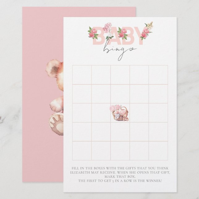 Lámina Cesta de Bebés de Juego de Bingo de Baby Shower (Anverso / Reverso)
