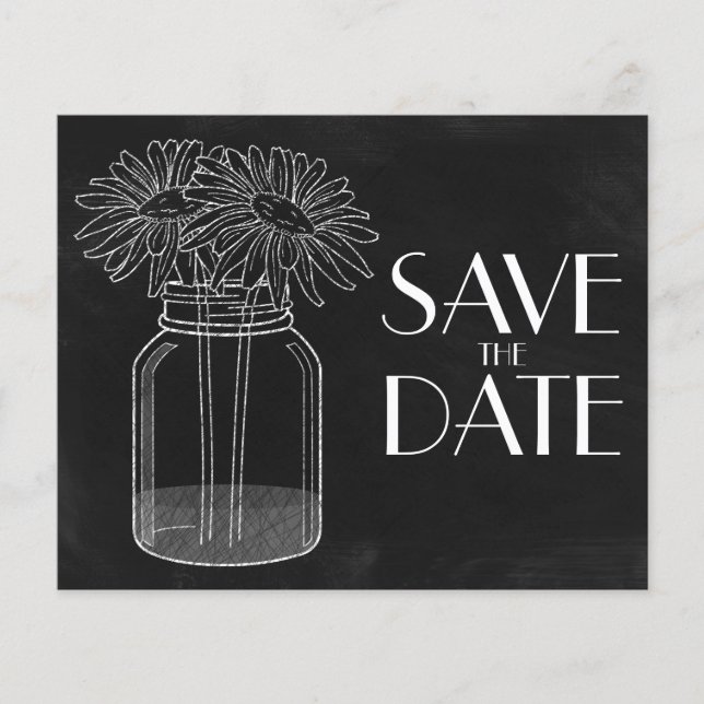 Lámina Chalkboard - Mason Jar - Daisies Save the Date (Anverso)