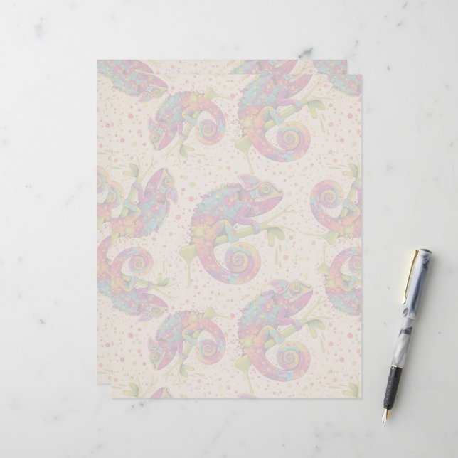Lámina Chameleon Paint Stains Watercolor Style (Anverso/Reverso In Situ)