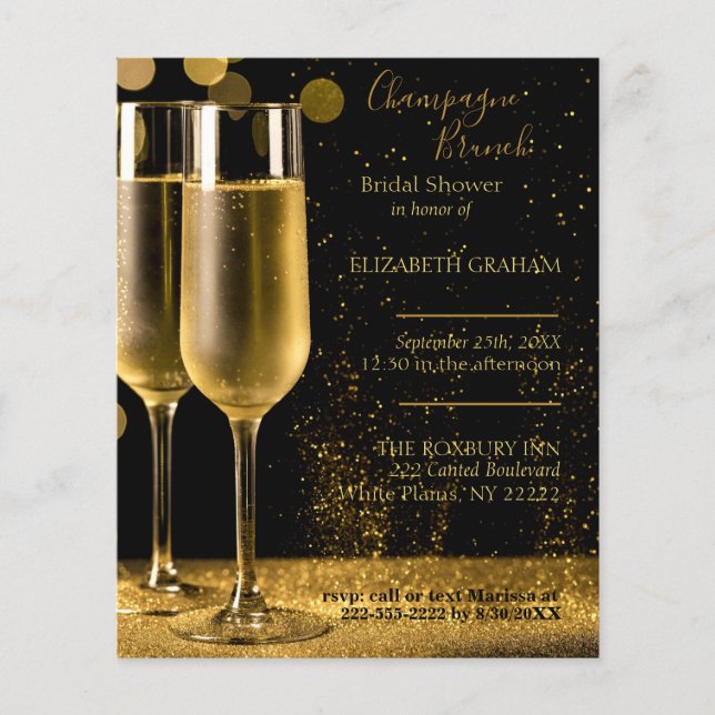 Lámina Champagne Brunch Bridal Shower Invitation Budget (Anverso)