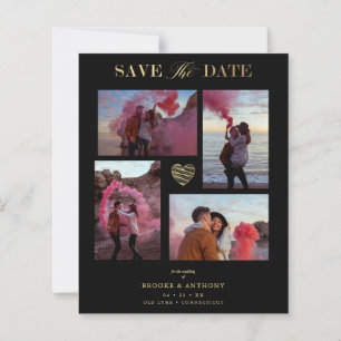 Lámina Cheap Black Collage Wedding Gold Heart 4 Photos