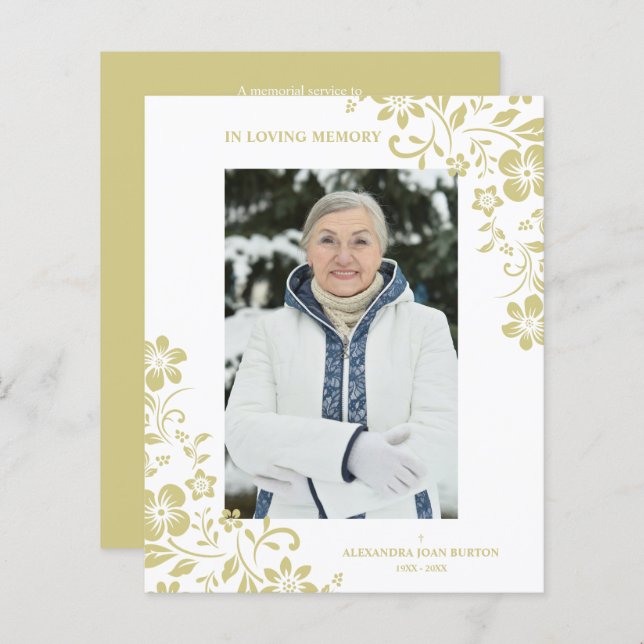 Lámina Cheap Classic Gold Floral Funeral Service Photo (Anverso / Reverso)