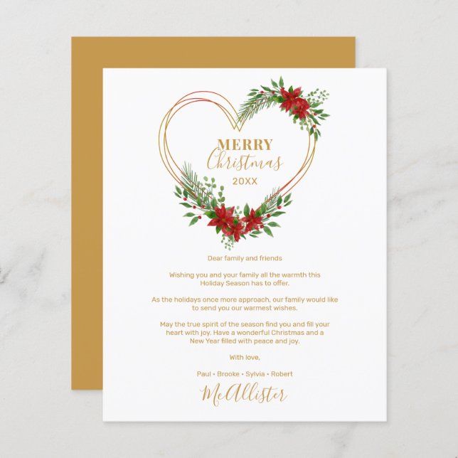 Lámina Cheap Modern Merry Christmas Poinsettias Heart  (Anverso / Reverso)