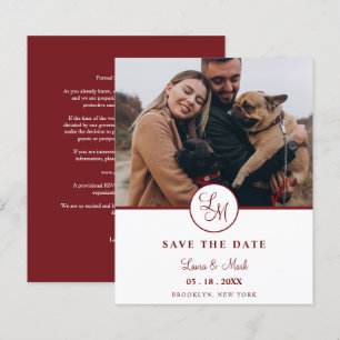 Lámina Cheap Red Rustic Photo Minimalist Wedding Initials