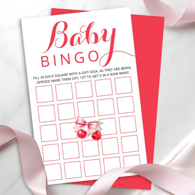 Lámina Cherry Baby Bingo Game Card | Actividad de Baby Sh (Baby Bingo Baby Shower Game)