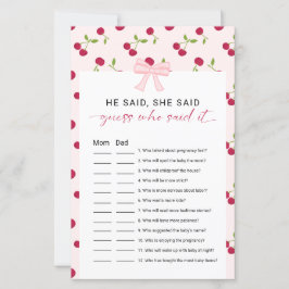 Lámina Cherry Baby Shower He Said She Said Game Pink Bow