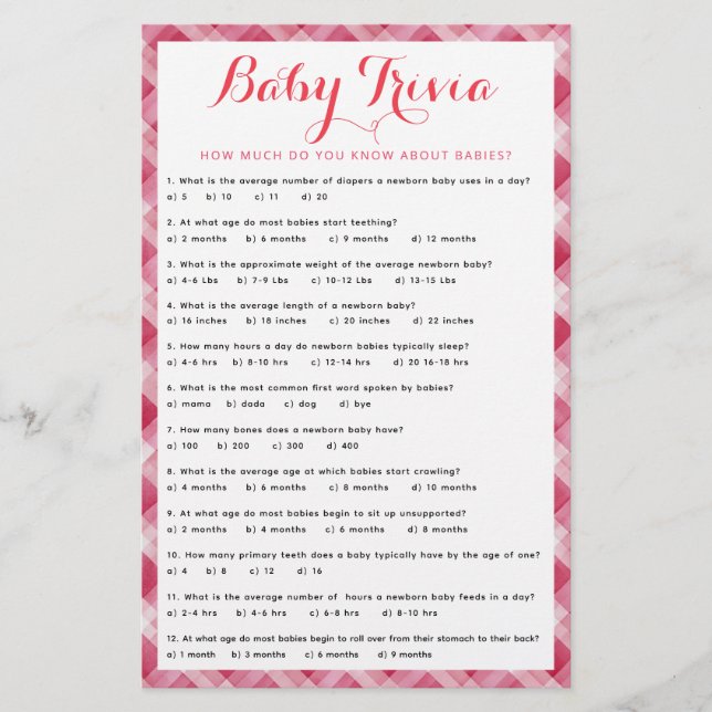 Lámina Cherry Baby Trivia Game | Divertir actividad de Ba (Anverso)