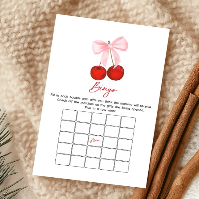 Lámina Cherry on Top Baby Shower Bingo Game (Coquette Cherry on Top Baby Shower Game)