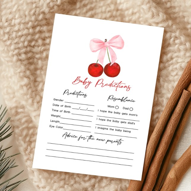 Lámina Cherry on Top Baby Shower Predictions Game (Coquette Cherry on Top Baby Shower Game)