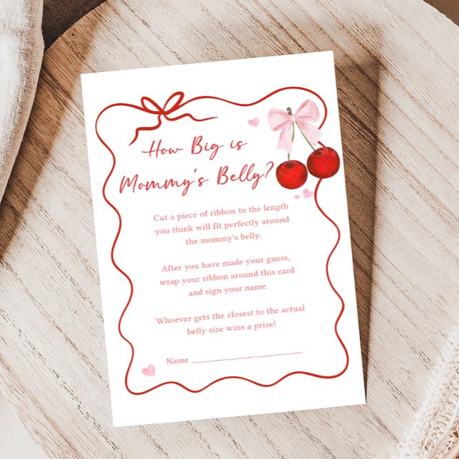Lámina Cherry on Top Pink Bow Baby Shower How Big Is Game (Coquette Cherry on Top Baby Shower Game)