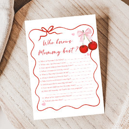 Lámina Cherry on Top Pink Bow Shower Who knows Mommy Game