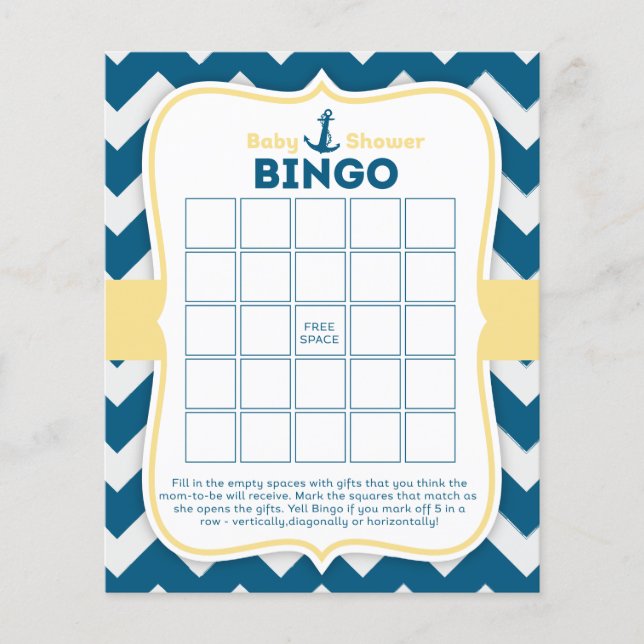 Lámina Chevron Anchor Nautical Baby Bingo Card (Anverso)