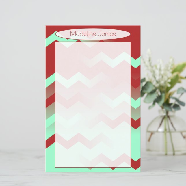 Lámina Chevron Aqua & Maroon Stationery para escritura a  (Anverso de pie)