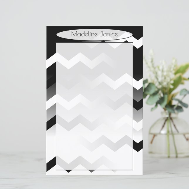 Lámina Chevron Black and White Stationery para escritura  (Anverso de pie)