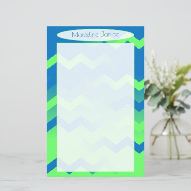 Lámina Chevron Blue & Green Stationery para escritura a m (Anverso de pie)