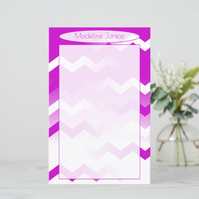 Lámina Chevron Purple & White Stationery para escritura a (Anverso de pie)