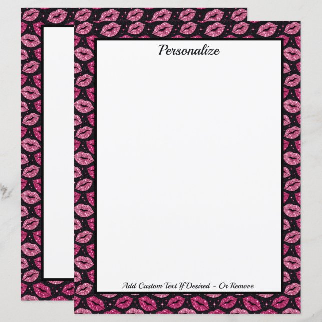 Lámina Chic Pink Glitter Lips on Black Personalized (Anverso / Reverso)
