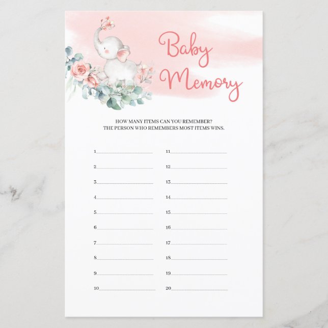 Lámina Chica Baby Elephant Eucalyptus Baby Memory Game (Anverso)