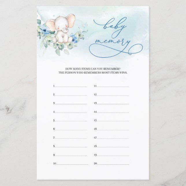 Lámina Chica Baby Elephant Eucalyptus Baby Memory Game (Anverso)