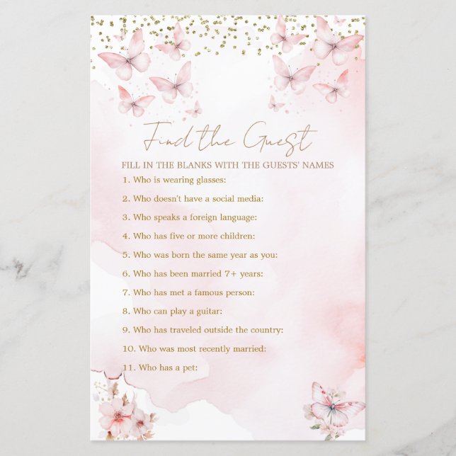 Lámina Chica Baby Shower De Mariposa Rosa Encuentra Al In (Anverso)