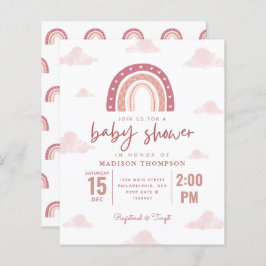 Lámina Chica Baby Shower Invita de nubes de arcoiris rosa