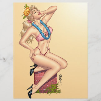 Lámina Chica con flores de Al Rio en bikini rubio