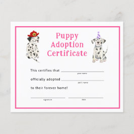 Lámina Chica dálmata, Fiesta, certificado de adopción