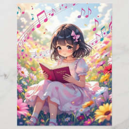 Lámina Chica de anime lindo leyendo un libro