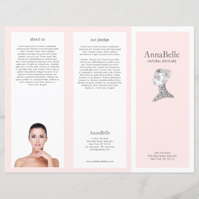 Lámina Chica de belleza floral rosa Spa Salon TriFold Bro (Anverso)