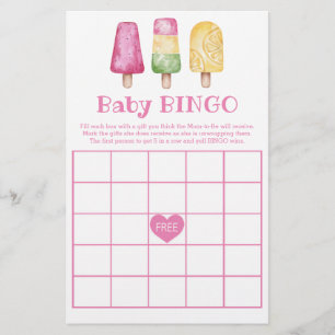 Lámina Chica de Bingo Bebé listo para pop Baby Shower de