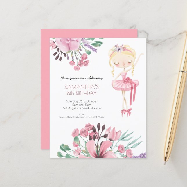 Lámina Chica de Budget Ballerina Florals Octavo cumpleaño (Anverso/Reverso In Situ)