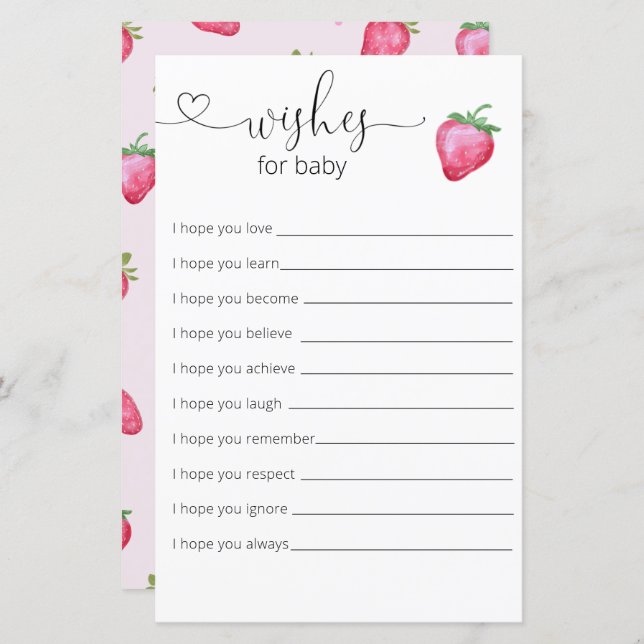 Lámina Chica De Fresas Baby Shower Desea Beber (Anverso / Reverso)