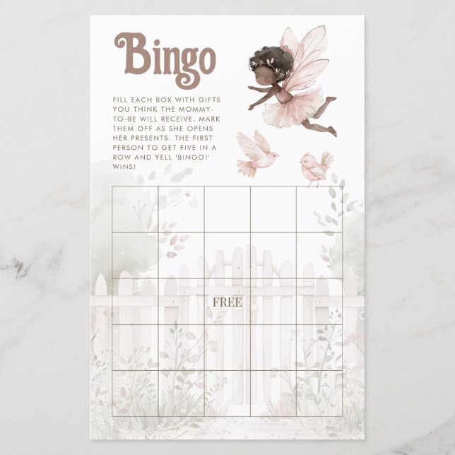 Lámina Chica de hadas negras Baby Shower Bingo Sheet (Anverso)