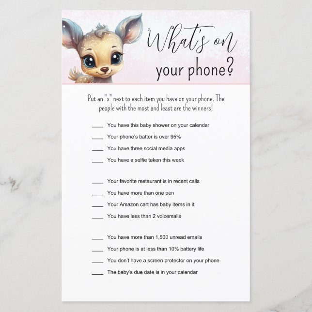 Lámina Chica de invierno rosado Baby Shower juego diverti (Anverso)