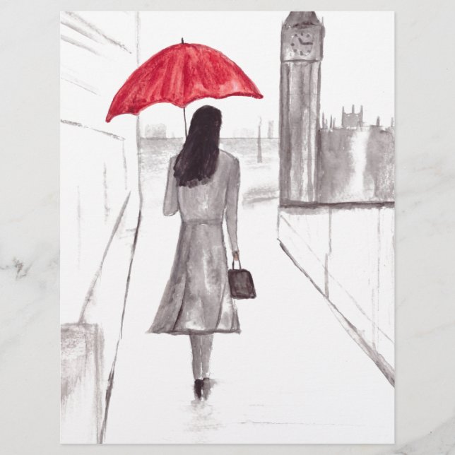 Lámina Chica de Londres con paraguas rojos (Anverso)